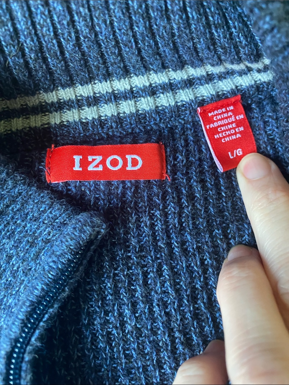Izod Men's Navy Zip-Neck Sweater - Picture 2 of 9
